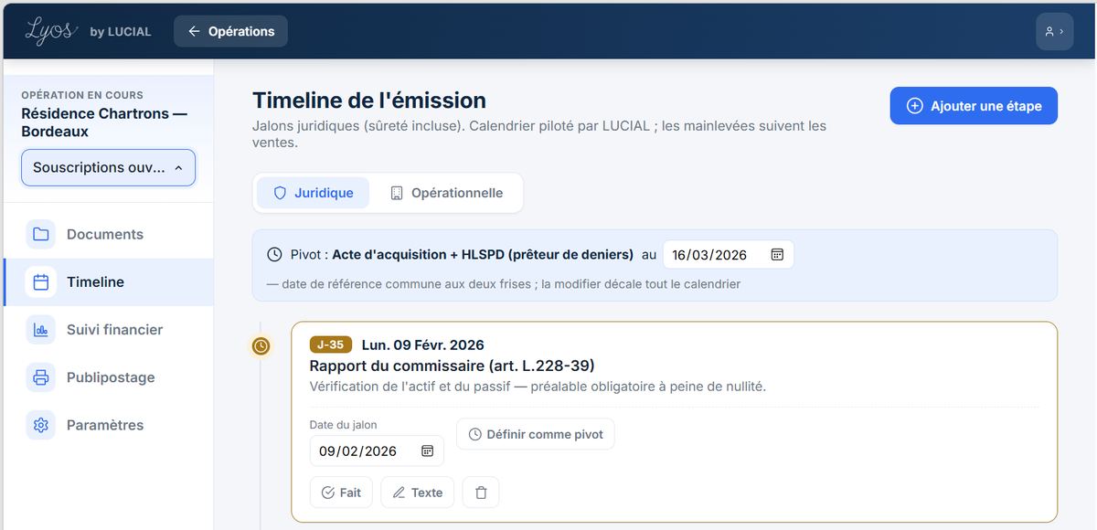 Calendrier juridique d'une émission, calé sur la date de l'acte